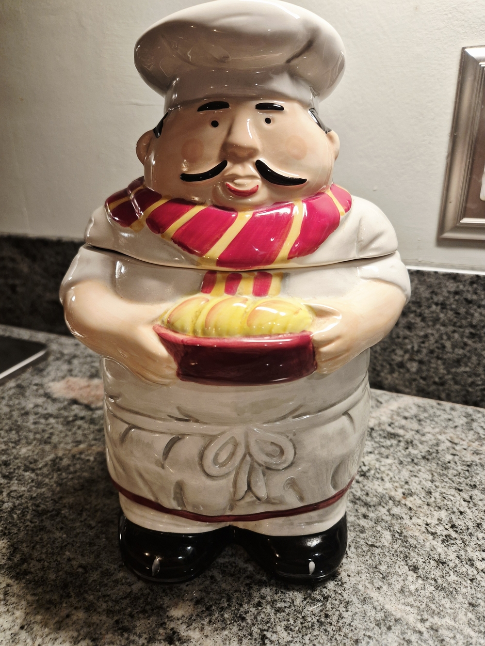 Collectible Vintage Chef Cookie Jar with Red & Yellow Scarf